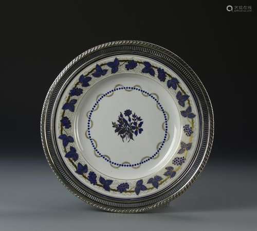 American Tiffany Silver Mount Porcelain Plate