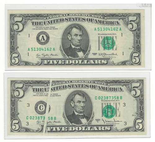 Five Misprinted U.S. Bank Notes