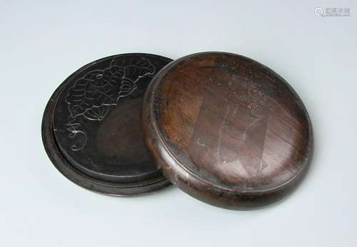 Chinese Round Ink Stone Pad with Wooden Cover