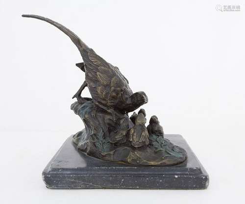 Small Bronze Statue Of Bird And Chicks