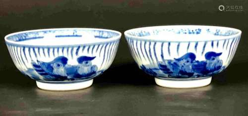 Pair of blue and white tea cup