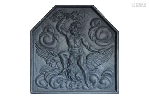 Plaque de cheminée en fonte présentant Zeus, roi d…
