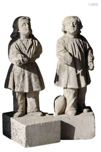 Paire de statues en pierre à l'image de deux enfan…