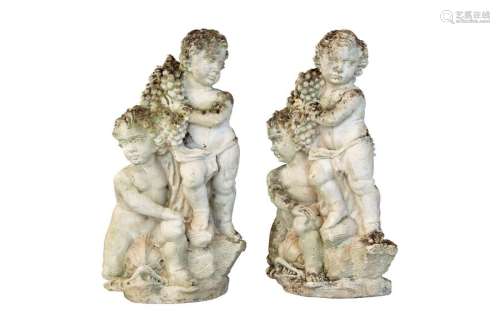 Paire de statues en pierre, représentant deux grou…