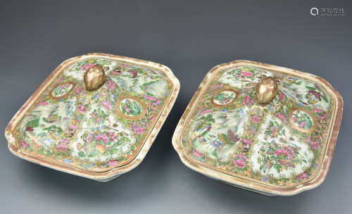 Pair of Cantonese Containers and Cover, 19th C.