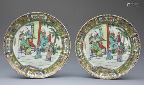 Pair of Cantonese Glazed Plates,Late Qing D.