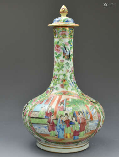 Chinese Cantonese Glazed Vase and Cover,19th C.