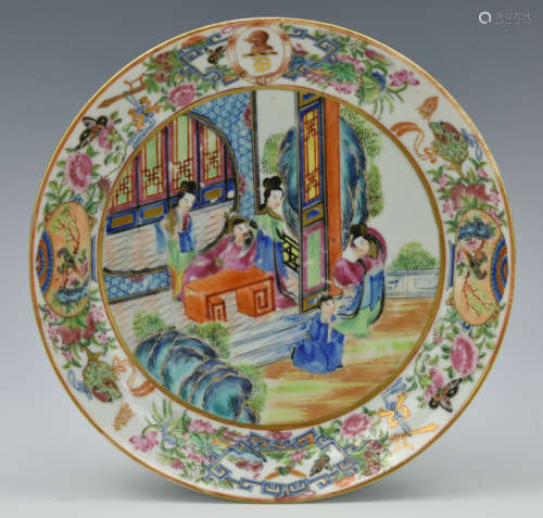 Chinese Cantonese Glazed Plate w/ Figure, 19 th C.