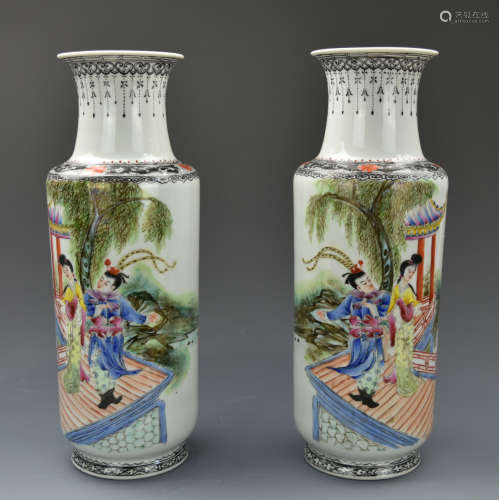 Pair of Chinese Famille Rose Vases,1950s