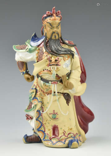 Chinese Shiwan Ware Guangong Figure,19-20th C.
