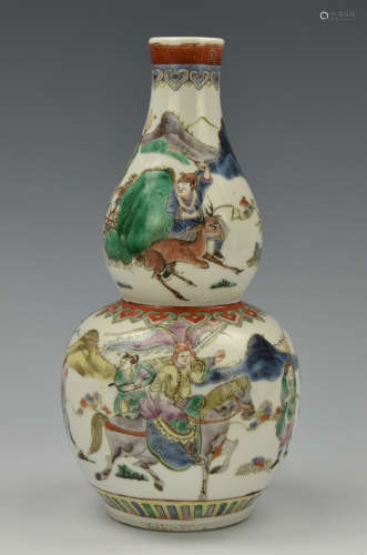 Chinese Famille Verte Gourd Vase w/ Figure,18th C.