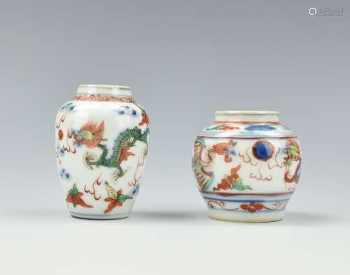 Two Small Famille Verte Dragon Jars,18-19th C.