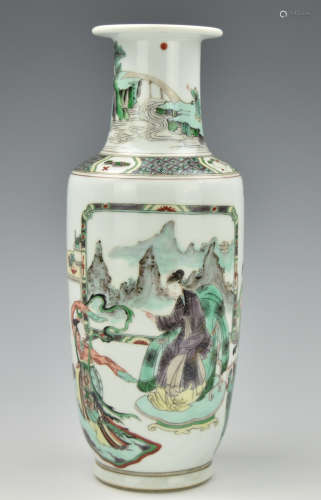 Chinese Famille Verte Vase w/ Figures, 18-19th C.