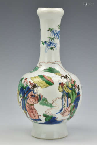 Chinese Famille Verte Garlic Vase w/ Chenghua Mark