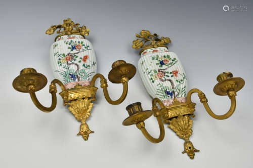 Pair of Chinese Famille Verte Candle Holder,19th C