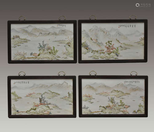 4 Large Qianjiang Porcelain Landscape Plaques