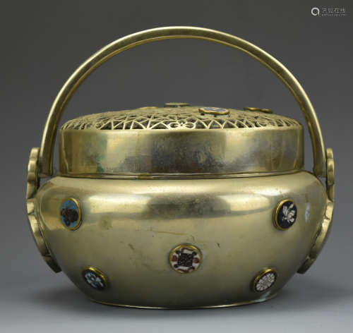 Large Chinese White Bronze Hand Warmer,Qing D.
