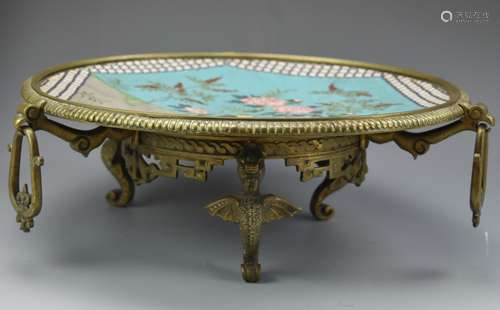 Chinese Bronze Cloisonne Plate on Stand,20th C.