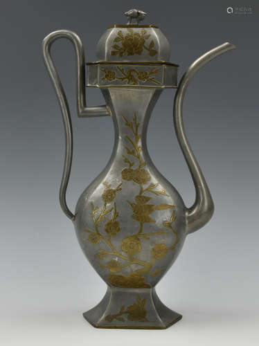 Chinese Pewter Gilt Wine pot, Qing Dynasty