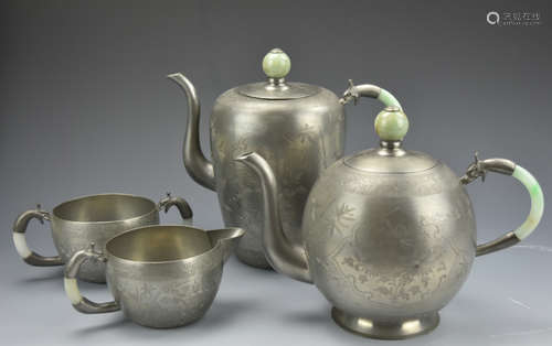 (4)Four Chinese Pewter Teapot and Cup,ROC Period