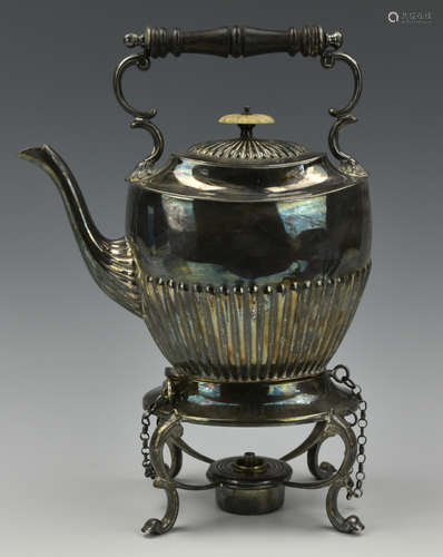 A Queen Anne Silver Plated Teapot w/ Oil Warmer