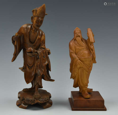 (2) Two HuangYang Wooden Figures Carving