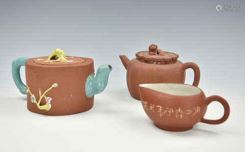 (3)Chinese Zisha Pots: 2 Teapots, 1 Creamer