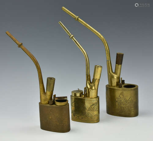 (3) Three Chinese Bronze Smoking Pipes, 20th C.