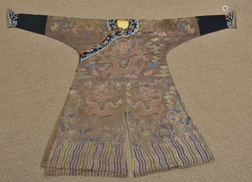 Chinese Imperial Chestnut Dragon Robe,19th C.