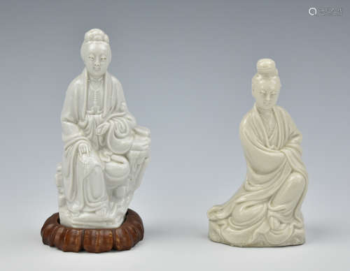 Two Chinese Blanc de Chine Guanyin Statues,20th C.