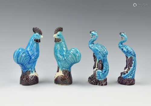 Chinese Peacock Blue Bird: 2 Phoenixes, 2 Roosters