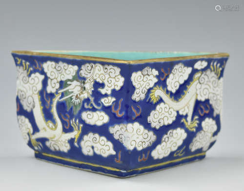 Chinese Blue Ground & White Dragon Bowl,19th C.