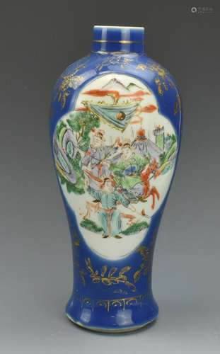 Chinese Blue & Famille Verte Meiping Vase, 19th C.