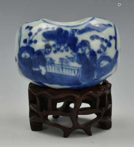 Chinese Blue & White Bird Seed Jar w/Stand,19th C.