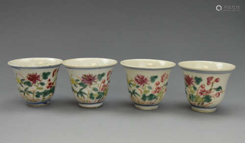 (4)Four Chinese Famille Rose Cups,GuangXu Period