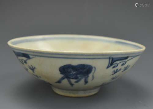 Chinese Blue and White Bowl w/ five cows, Ming D.