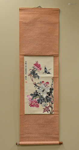 Chinese Scroll Painting: Songbirds & Flowers