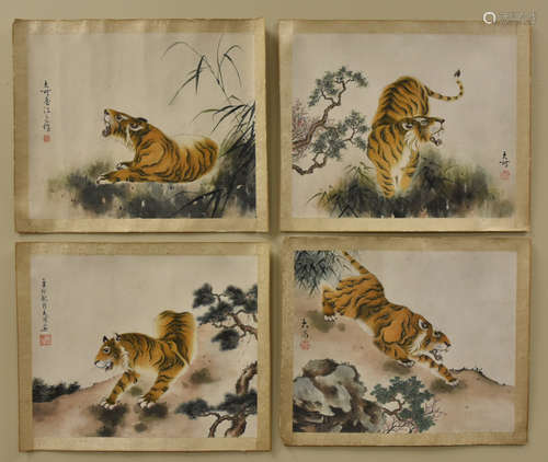 (4)Chinese Water Paintings of Tigers, XinMao Year