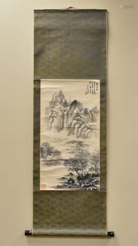 Chinese Ink on Scroll Landscape Painting