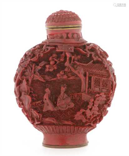 Chinese cinnabar lacquer style snuff bottle