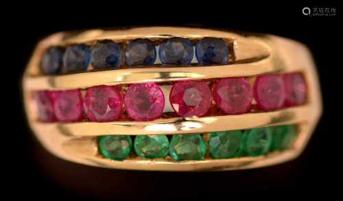 Sapphire, ruby and emerald ring