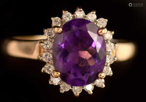 Amethyst and diamond cluster ring