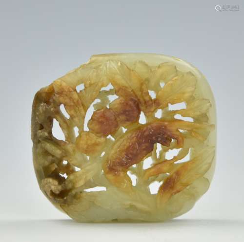 Square Chinese Jade Pheasant Pendant,Ming D