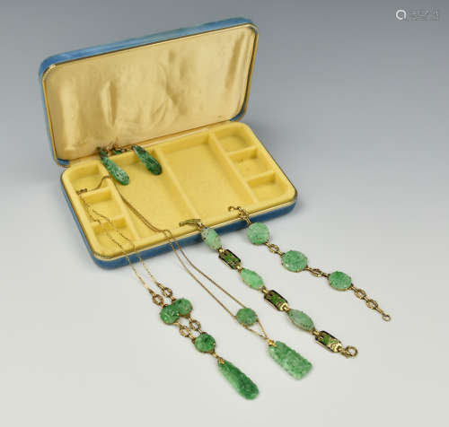 Chinese Jadeite Set: Necklaces, Bracelets, Earring