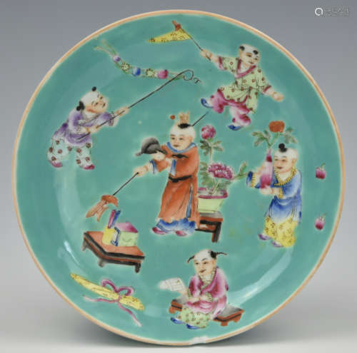Chinese Torquise&Famille Rose Plate,Jiajing Period