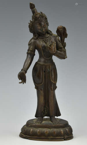 Nepal Standing Female Bronze Buddha,19-20th C.