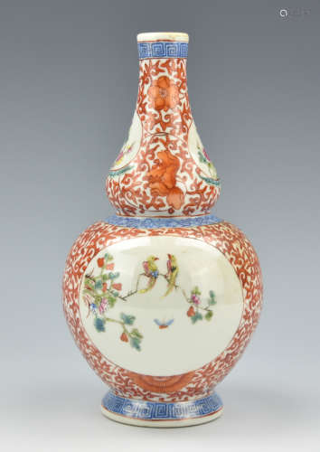 Chinese Iron Red Famille Rose Gourd Vase,19th C.
