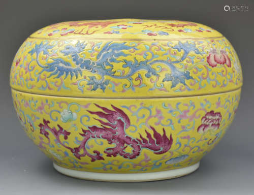 Chinese Yellow Famille Rose Box and Cover,19th C.