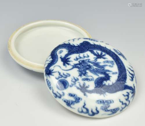 Chinese Blue & White Ink Box & Cover,19-20th C.