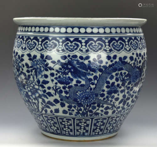 Large Chinese Blue & White Fish Jar ,19th C.